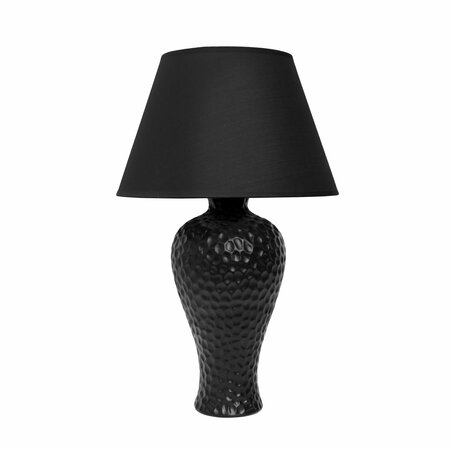 CREEKWOOD HOME Traditional Ceramic Textured Imprint Winding Table Desk Lamp, Matching Empire Fabric Shade, Black CWT-2002-BK